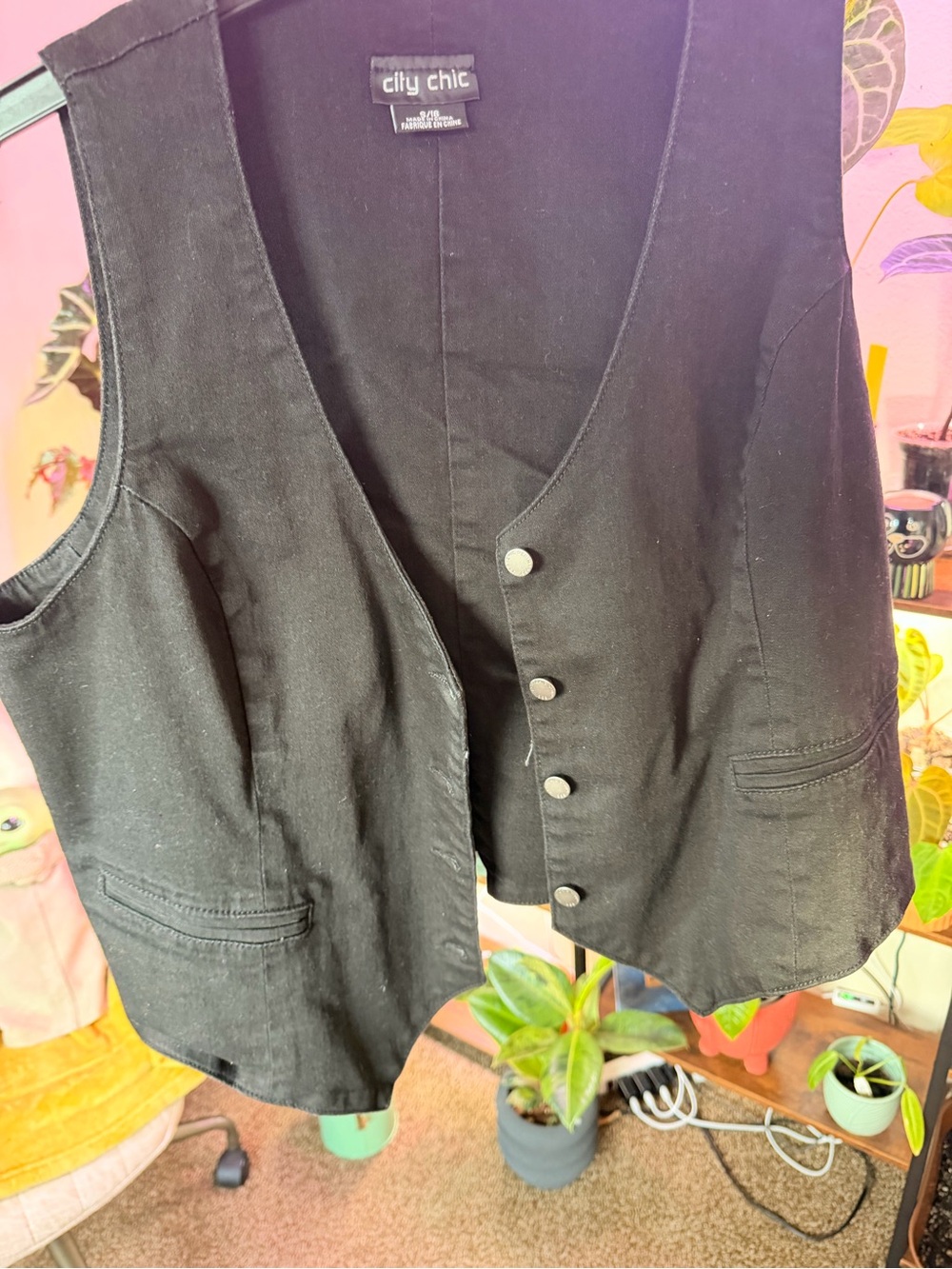 City Chic Black Button Vest with Welt Pockets